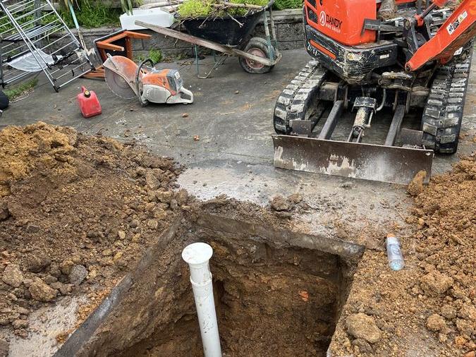 Excavated drainage work at a property, Beaumaris